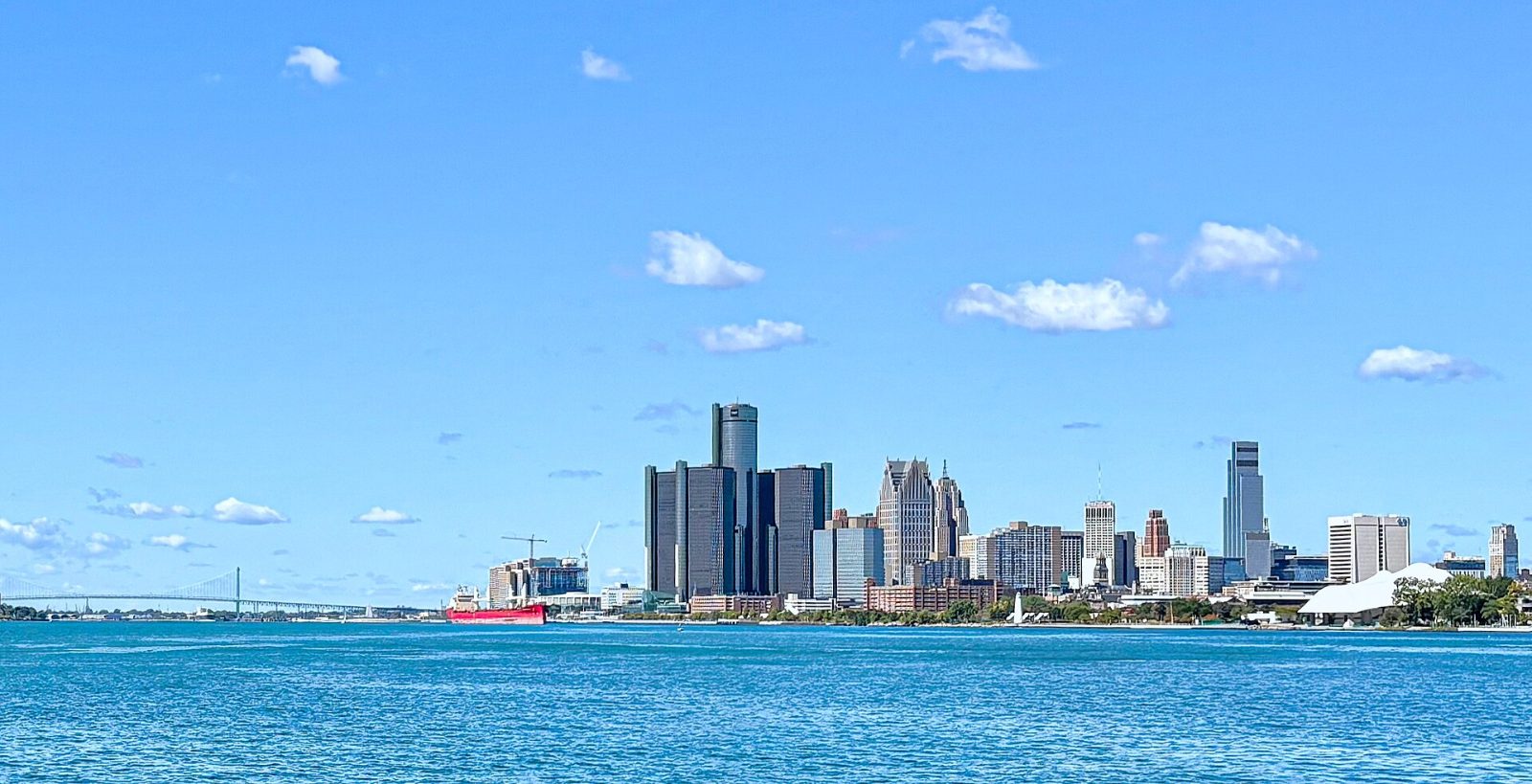Detroit skyline seen across the river from Belle Isle